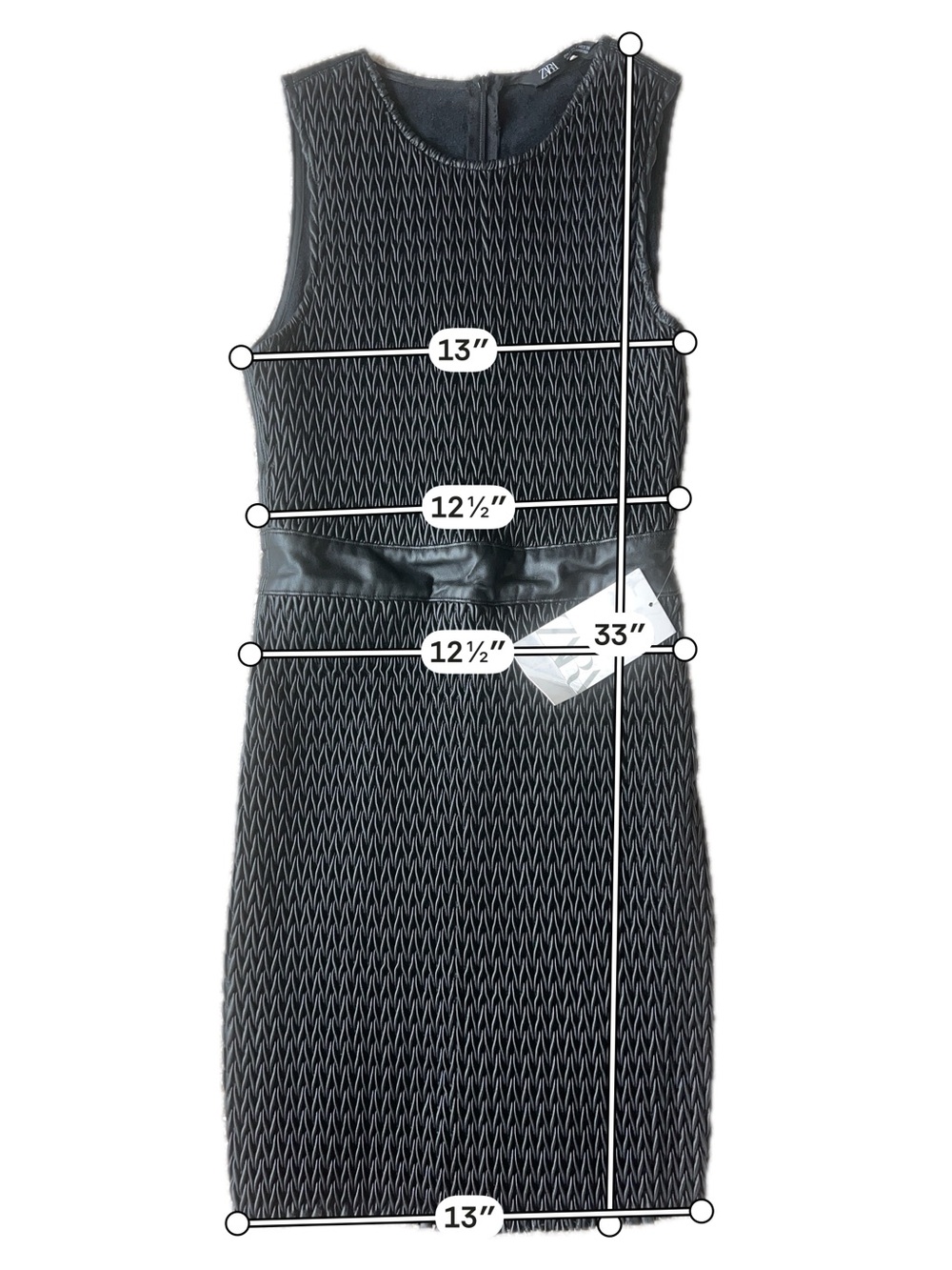 ZARA Women’s Black Textured Smocked Sleeveless Mini Sheath Dress Size S NWT - Picture 3 of 5
